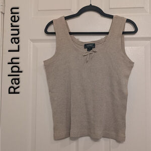 Women's Ralph Lauren 100% Cotton Beige Ribbed Tank Top L Academia Preppy